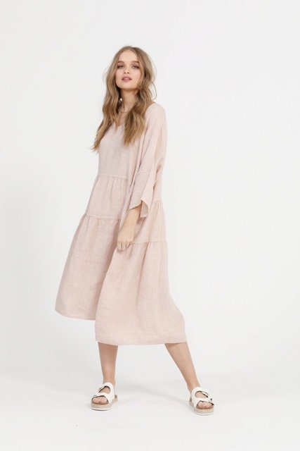 Linen Stella Dress in Pale Pink. Casual Pretty Very Full