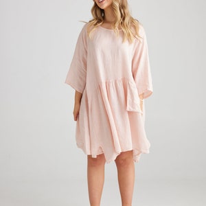 Clarissa linen dress. Pale blush pink linen dress. oversize linen dress. one size beautiful pink linen dress. image 3