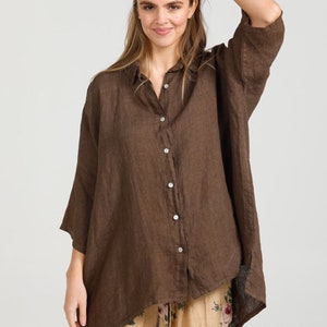 Linen shirt . Linen jacket . Linen Teddie shirt in chocolate .