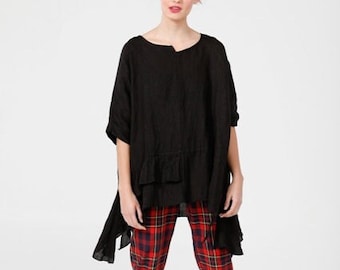 Sorrento Top in Italian linen in Black made in italy for Miss Rose Sister Violet. Casual linen top. Black linen blouse