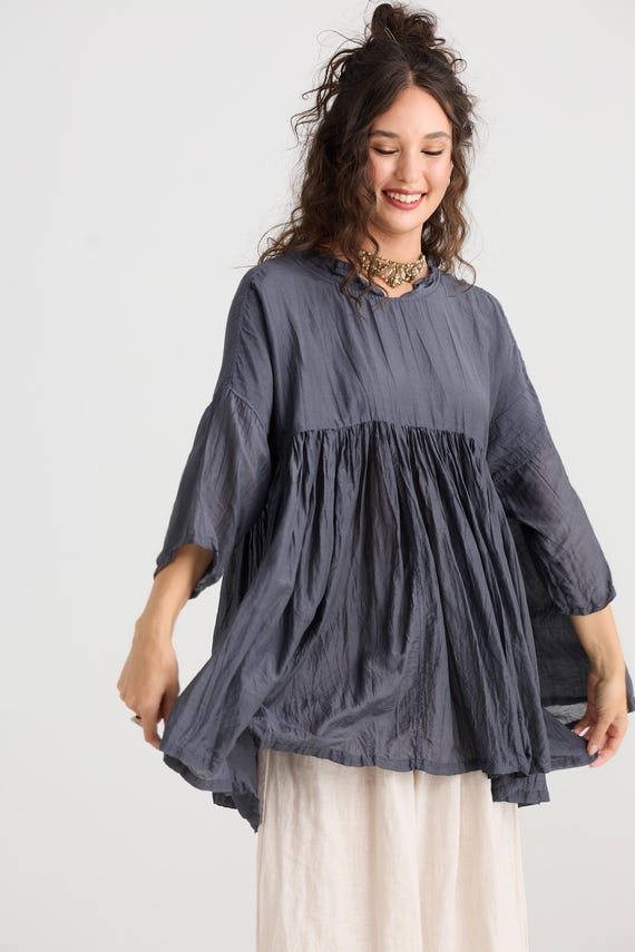 Shalimar silk and cotton top in Charcoal.