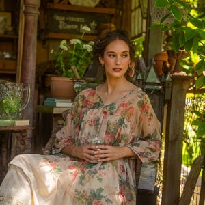 Floral Chiffon Blouse, Marigold Rose Print, Loose Tencel Top image 8