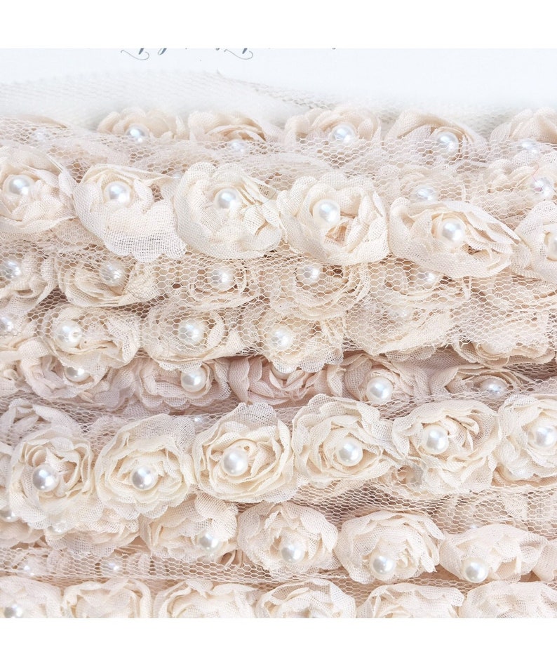Pearl Rosebud Trim. Pearls and Roses Ribbon Trim. Embellishing Etsy