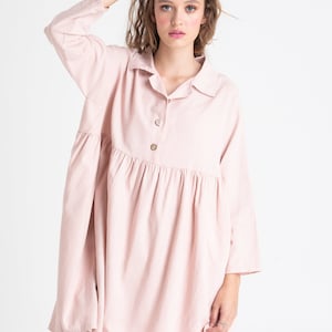 Trelise french style cotton shirtdress. casual prewashed soft cotton shirtdress in Charcoal and Blush Pink. image 2