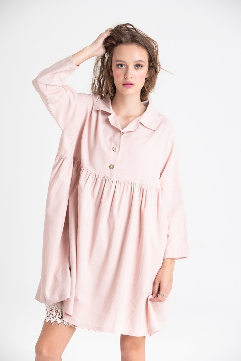 Trelise french style cotton shirtdress. casual prewashed soft cotton shirtdress in Charcoal and Blush Pink. image 2