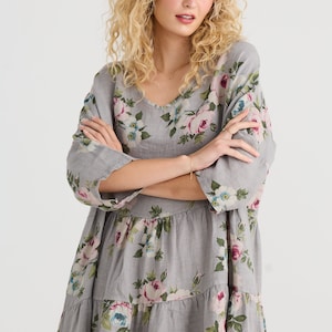 Linen Stella dress in Ash Grey . casual very full pretty linen dress in a gorgeous colour that will be a staple in your wardrobe.