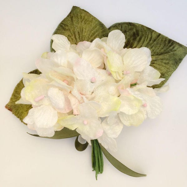 velvet flowers. vintage millinery. millinery supplies. scrapbooking flowers. velvet cream hydrangea. flower crowns.