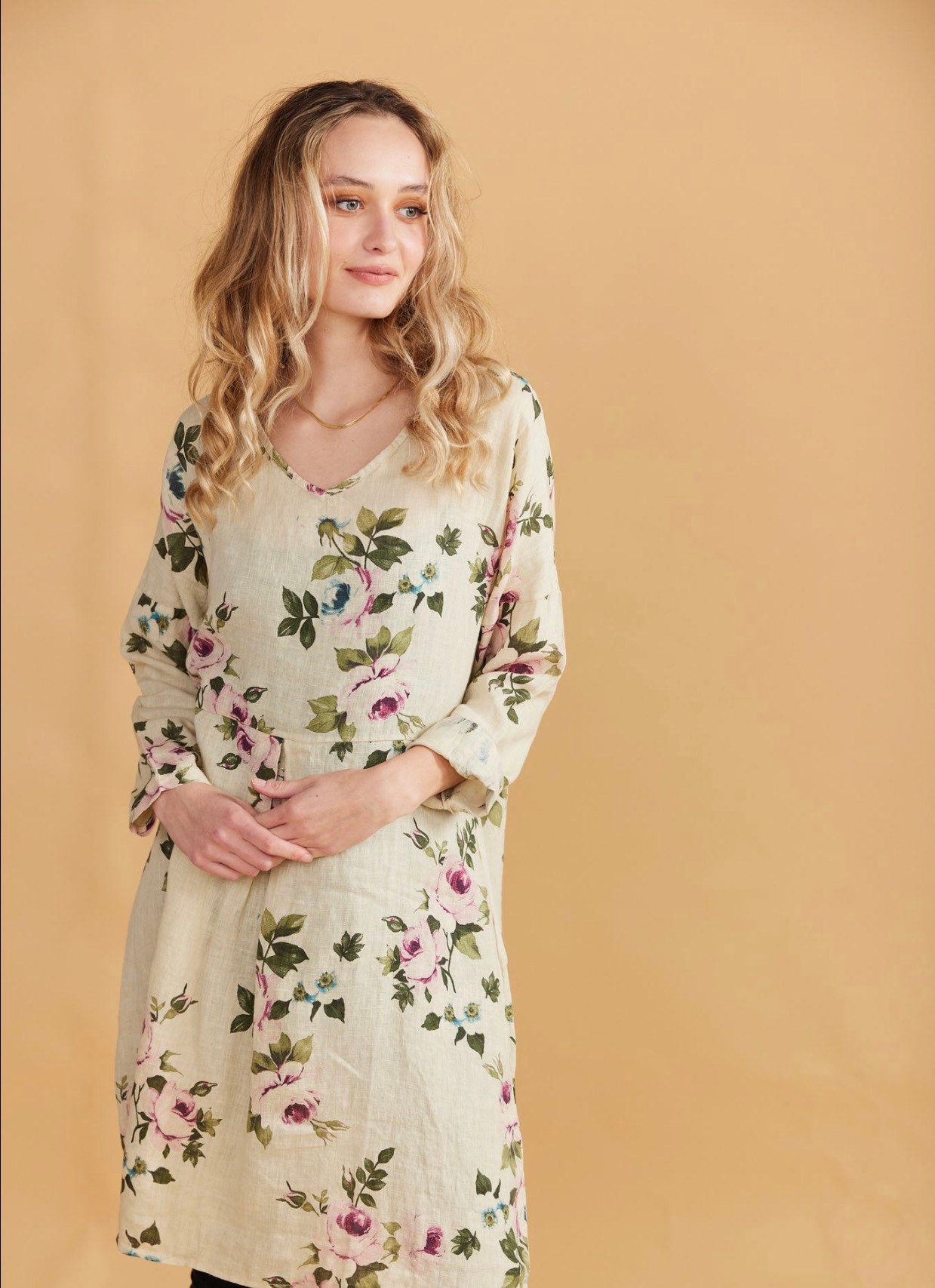 Amelia floral linen dress in Ivory. One size casual linen dress in Ivory. Amelia floral linen dress in Ivory. One size casual linen dress in Ivory.