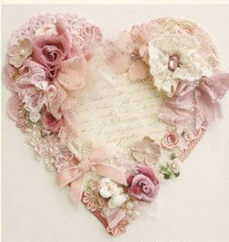 Heart canvas . embellished heart canvas. hanging wall heart canvas by Miss Rose Sister Violet. image 1