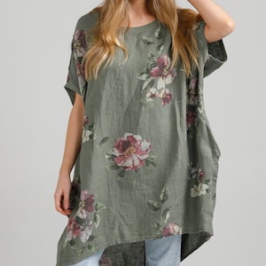 Vestido e blusa Rosabella de linho floral. Vestido e blusa de linho casual grande.