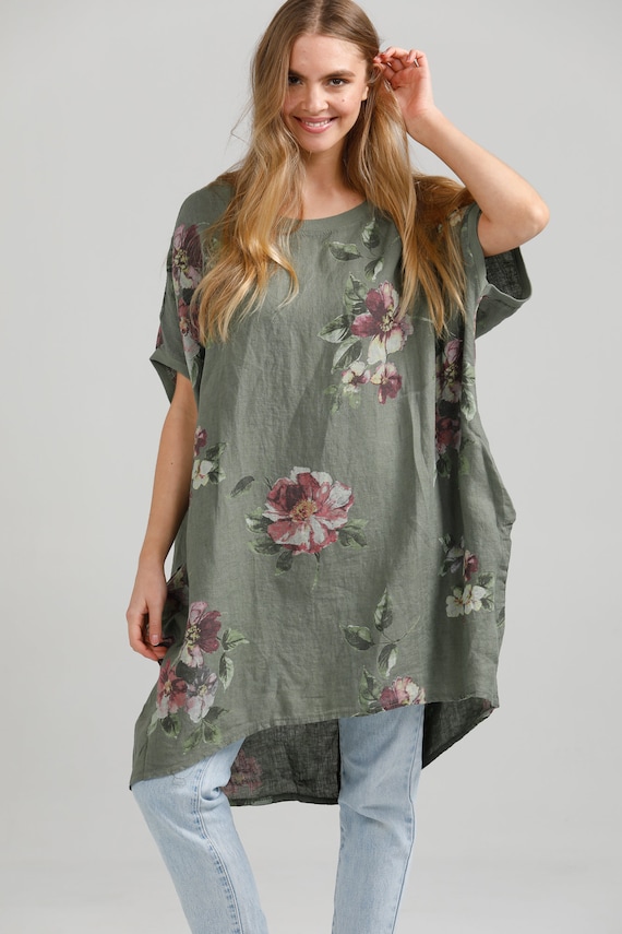 Floral linen Rosabella dress & top. casual oversize linen dress and top.