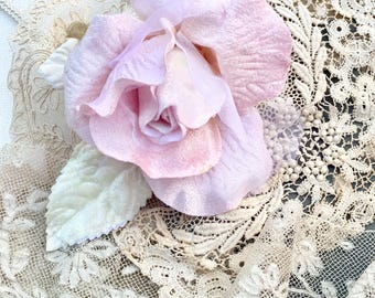 Handmade Pale Pink Velvet Rose - Millinery Flower Crown Decor