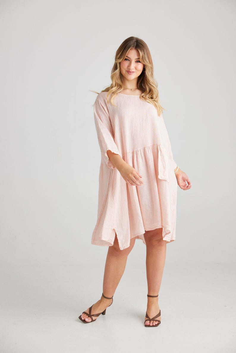 Clarissa linen dress. Pale blush pink linen dress. oversize linen dress. one size beautiful pink linen dress. image 9