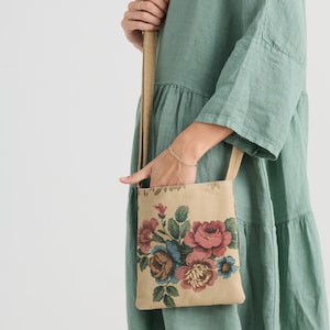 Kestrel Linen Crossbody Bag | Spring Rose Bouquet Kestrel Linen Crossbody Bag | Spring Rose Bouquet