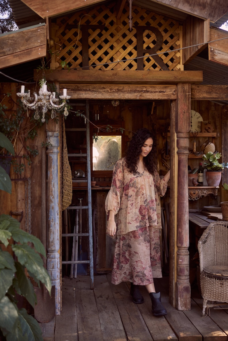 Ariel Chiffon floral top in Antique Rose. Flowy floral blouse. image 8