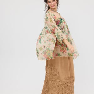 Floral Chiffon Blouse, Marigold Rose Print, Loose Tencel Top image 3