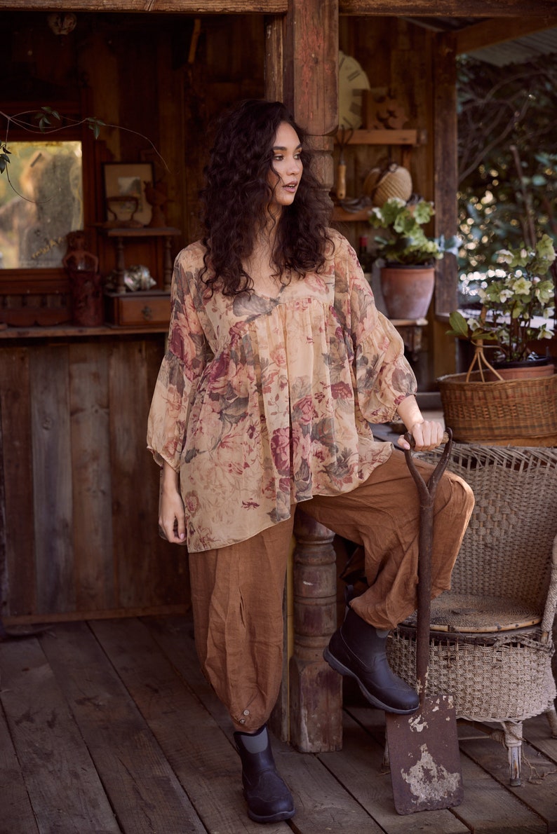 Ariel Chiffon floral top in Antique Rose. Flowy floral blouse. image 3