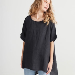 Contessa linen top in charcoal . Linen blouse in grey