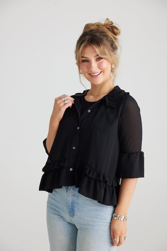 Black chiffon jacket best sale