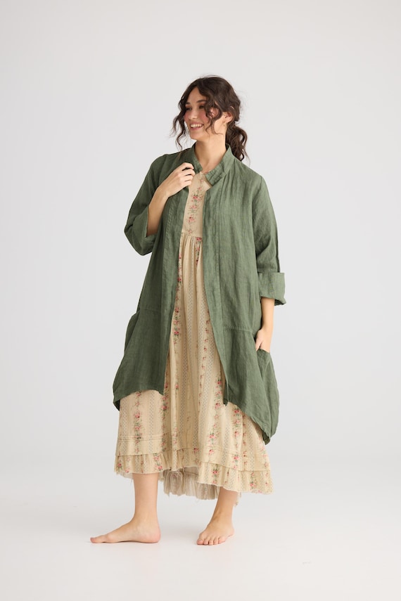 Harper-lee European Linen Oversized Jacket in Khaki. Stunning