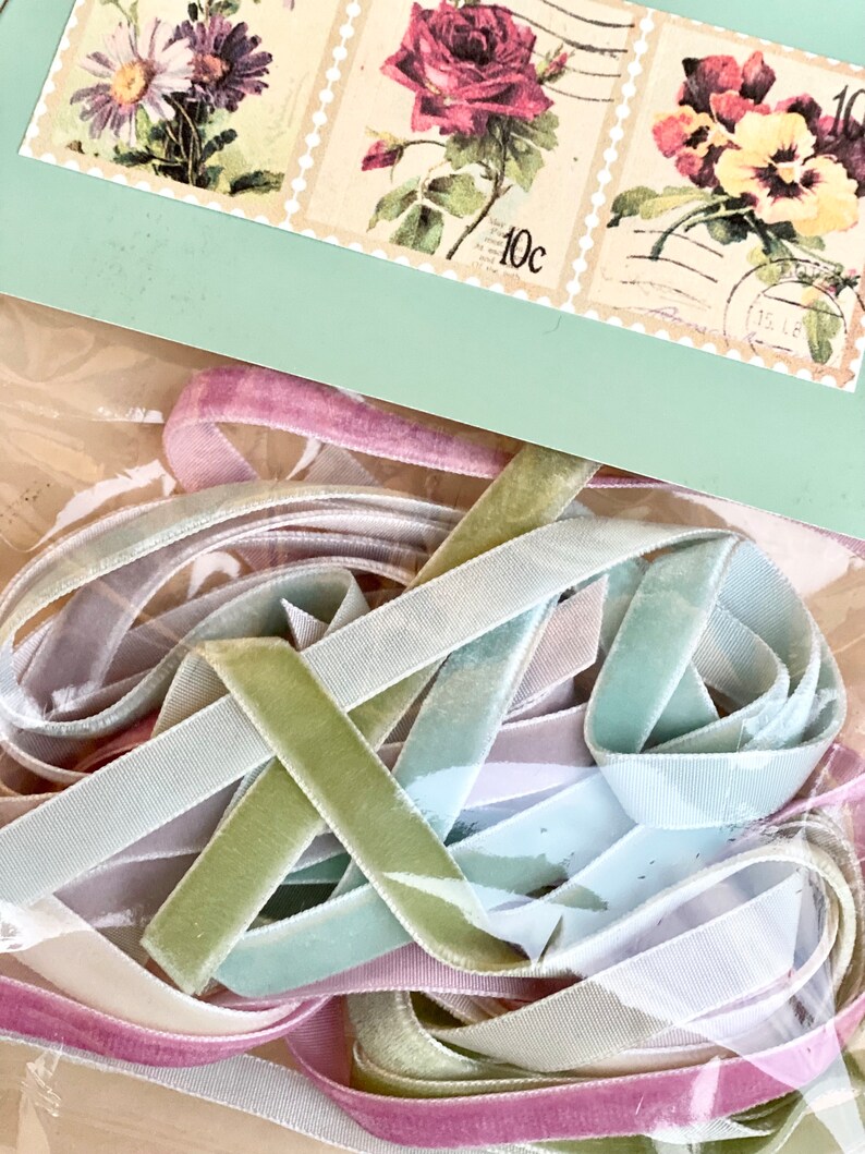 Collage Using Ribbon Vintage Ribbon Collection of 5 Different Velvet Ribbons for Collage ...