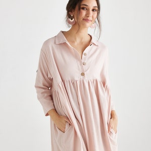 Trelise french style cotton shirtdress. casual prewashed soft cotton shirtdress in Charcoal and Blush Pink. image 1