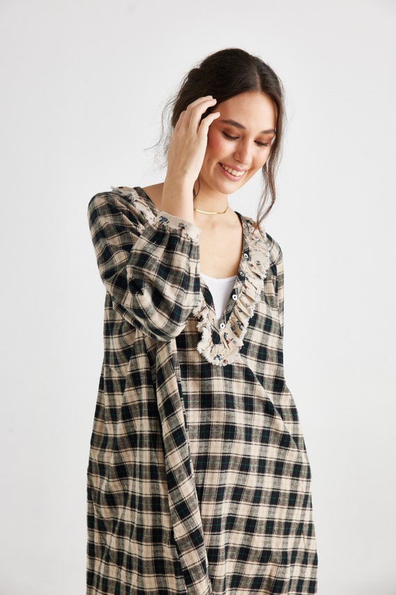 beige tartan dress Spice and Cream Plaid Strapless Mini Dress main image 0