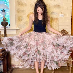 adorable tutu skirt in Pink  Rose bouquet patterned tulle . amazing high low full tutu skirt with lining for women. Ballerina tulle tutu