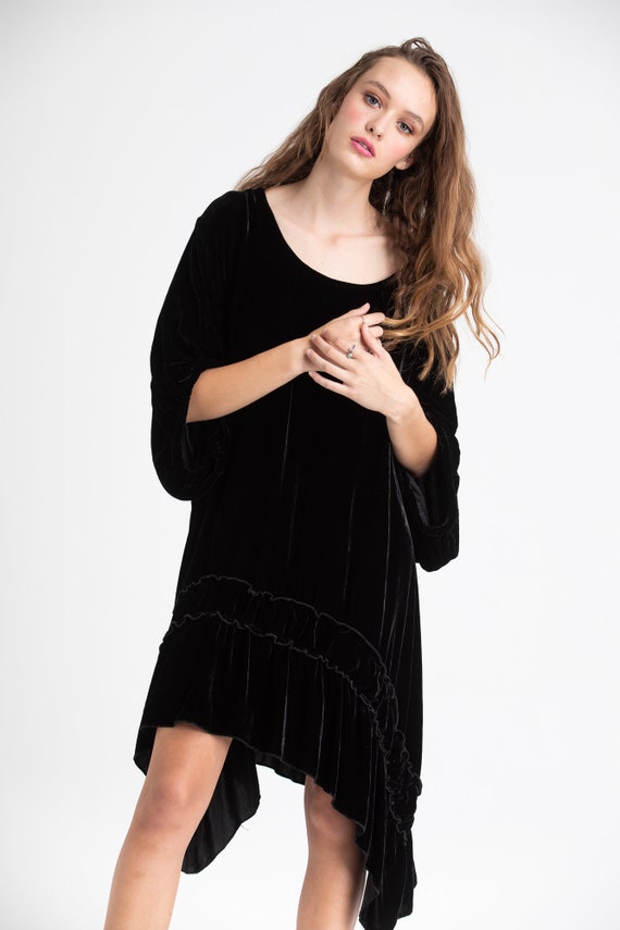 Black Velvet Dress. Silk Velvet Black 