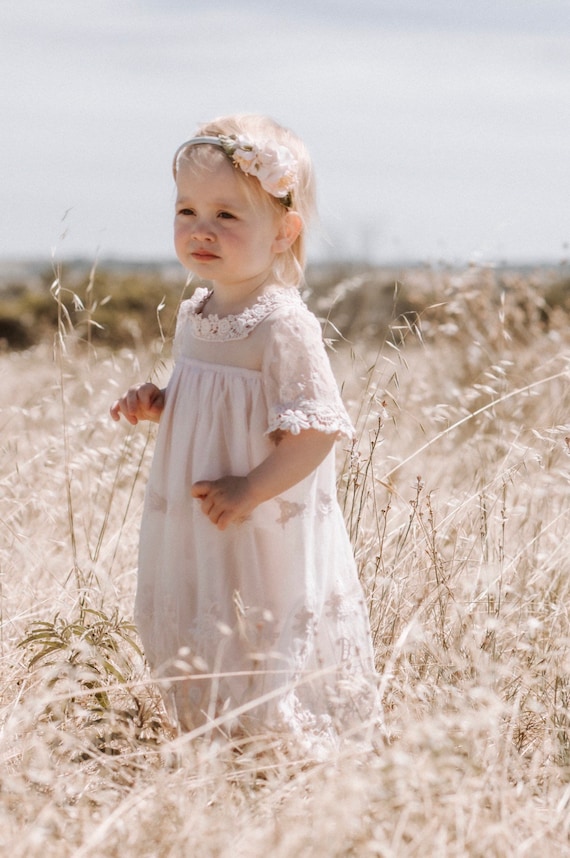 Heirloom cherub baby dress Lace baby dress Christening dress Bringing home baby dress in blush and cream
