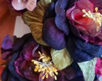 Vintage millinery flowers . Velvet flowers . Velvet camellias . Mulberry velvet camelia flower .