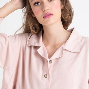 Trelise french style cotton shirtdress. casual prewashed soft cotton shirtdress in Charcoal and Blush Pink. image 5