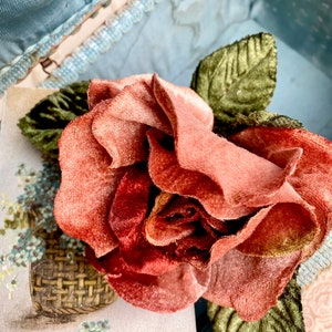 Velvet stemmed rose. Millinery rose with velvet wrapped stem. Millinery rose. Russet Rose.
