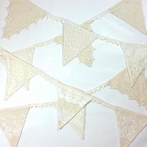 Linen & Lace Bunting. Vintage style lace pennants, wedding bunting, christening bunting, birthday bunting, wedding pennants, wedding garland