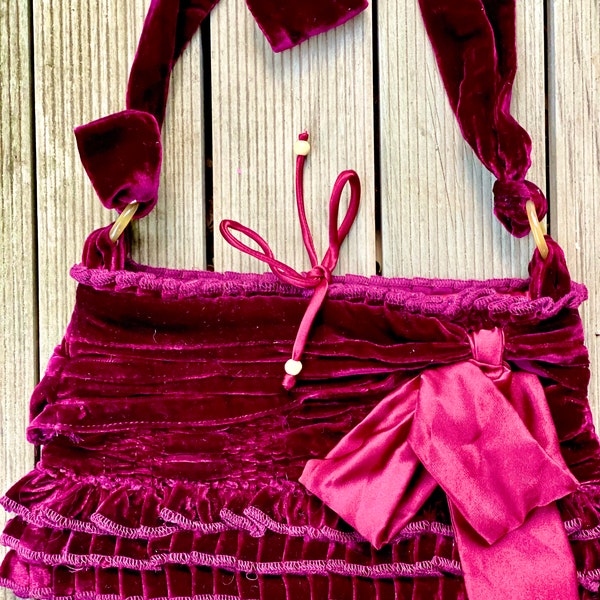 Burgundy velvet shoulder bag . Vintage red velvet bag