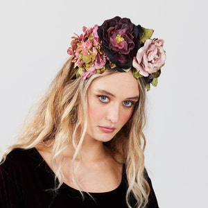 Night at the Opera Flower Crown. Velvet flower headpiece. Velvet flower crown. Rose crown.