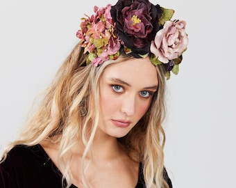 Night at the Opera Flower Crown. Velvet flower headpiece. Velvet flower crown. Rose crown.