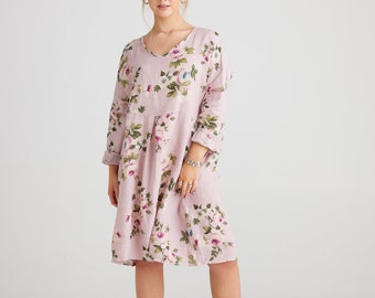 Amelia Floral linen dress. romantic vintage floral dress. antique rose floral linen dress.