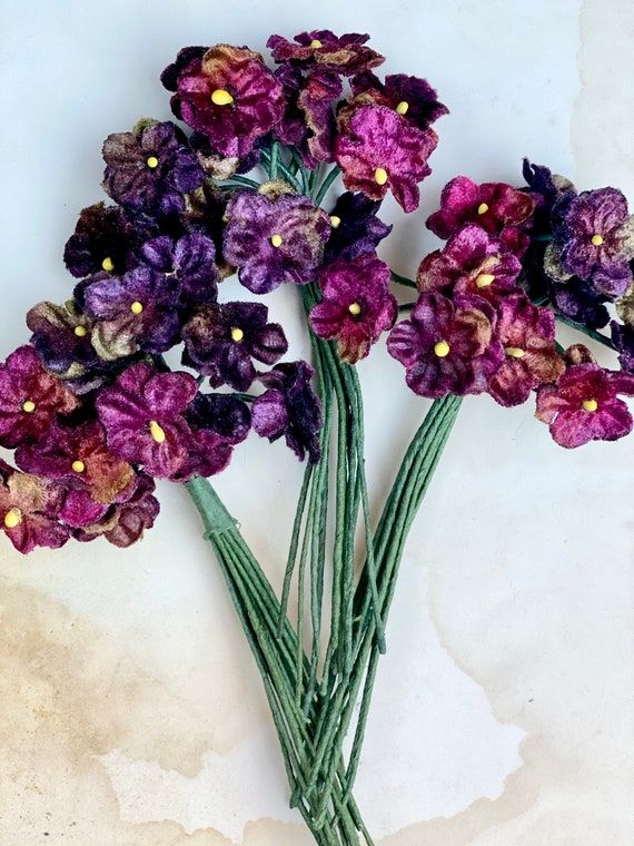 velvet flowers. Millinery flowers. Velvet forget me nots. Millinery supply. Flower crowns. Scrapbooking flowers. 3 posies of forget me nots.