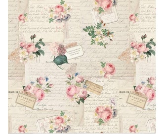 Rose and violets Garden Party quilting fabric in Parchment suitable for quilting, patchwork, applique, scrapbooking, and all sewing