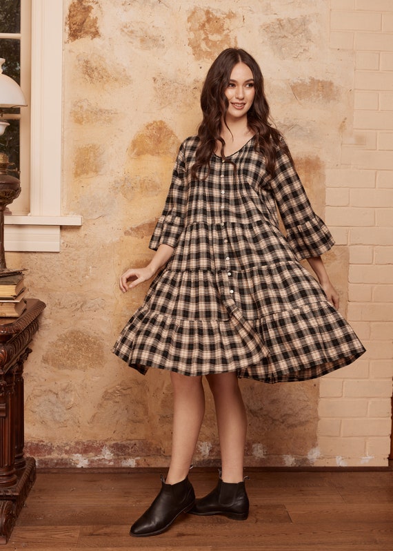 Button-up Plaid Dress in Black Tartan. Brushed Cotton Plaid Casual Coatdress in Black and Beige. - Etsy Button-up Plaid Dress in Black Tartan. Brushed Cotton Plaid Casual Coatdress in Black and Beige. - Etsy