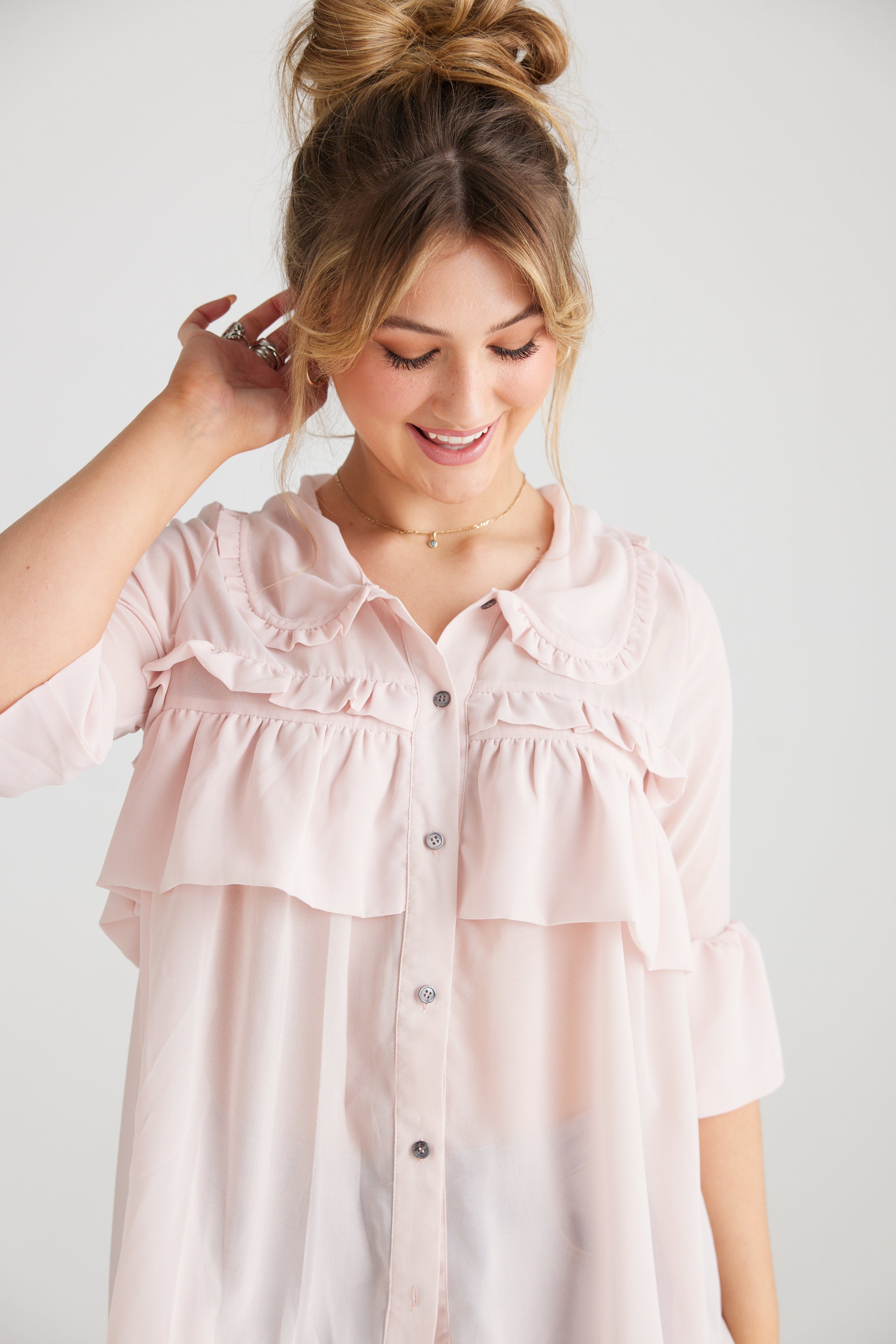 Isabella Chiffon Blouse in Ballerina Pink. Lightweight Uncrushable