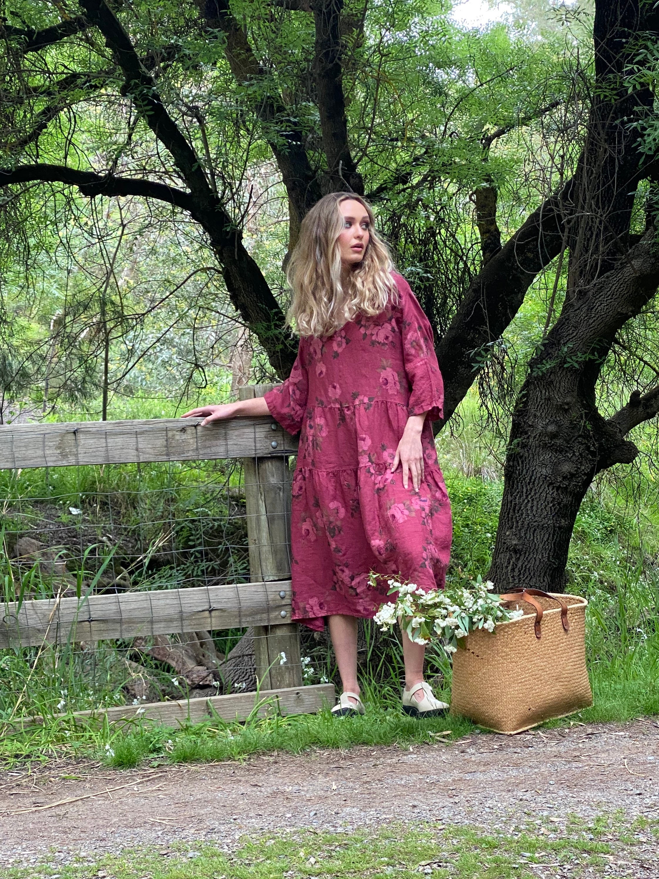 Gavmild Preference Hummingbird Floral Linen Stella Dress in Cranberry Wine Colour . Floral - Etsy