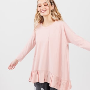 Spring Casual Chiffon Shirt Ruffled Edge Long Sleeved Leggings V