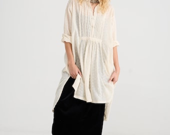 Prairie long broderie anglaise lace shirt in classic cream.