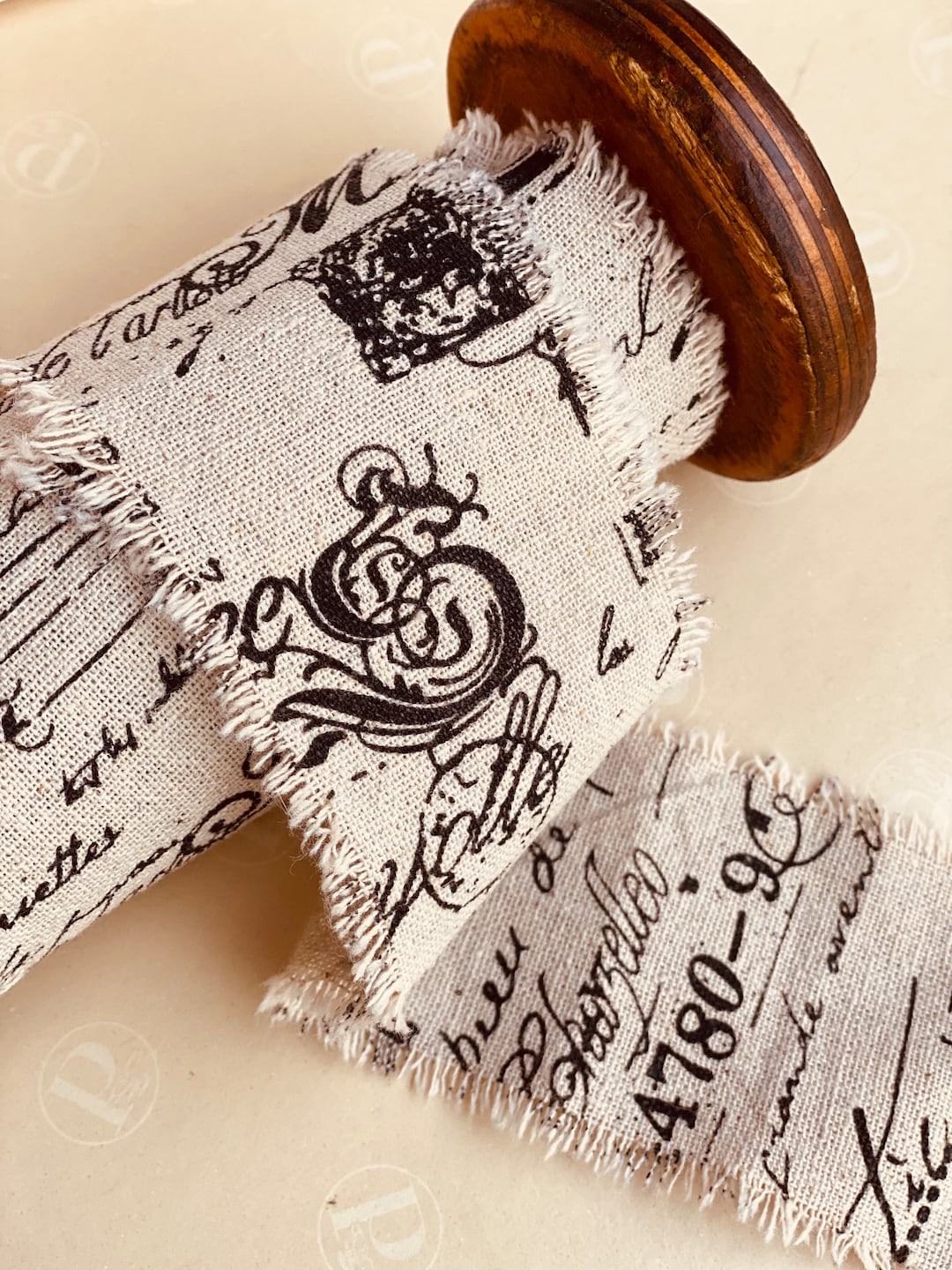 Linen Ribbon With Calligraphy Script for Journaling, Mixed Media, Slow ...