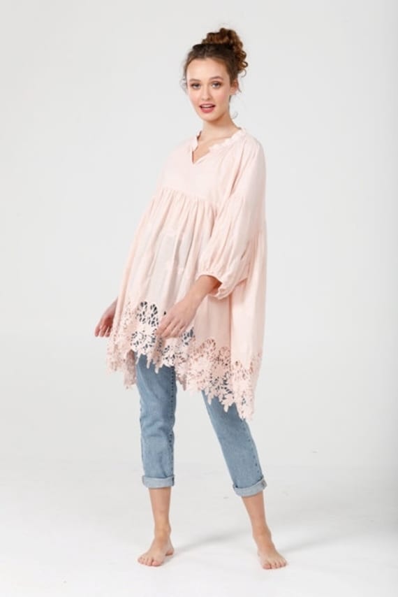 knee length dresses for ladies French Girl Loose Lace Cotton Linen Dress – FancyAdd main image 1