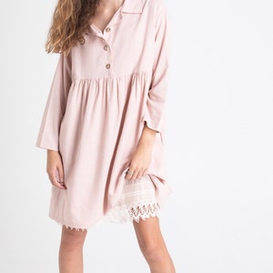 Trelise french style cotton shirtdress. casual prewashed soft cotton shirtdress in Charcoal and Blush Pink. image 6