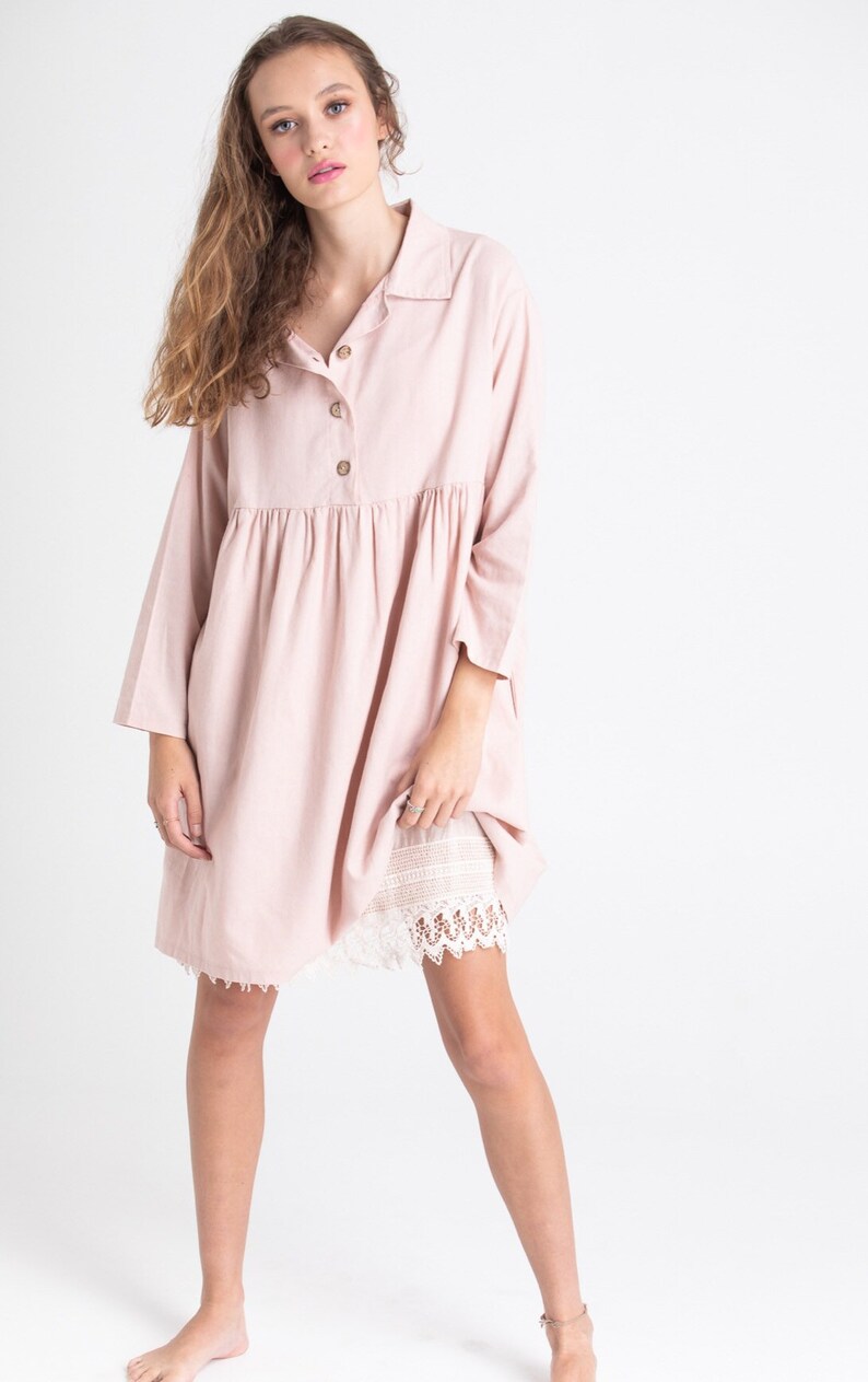 Trelise french style cotton shirtdress. casual prewashed soft cotton shirtdress in Charcoal and Blush Pink. image 6