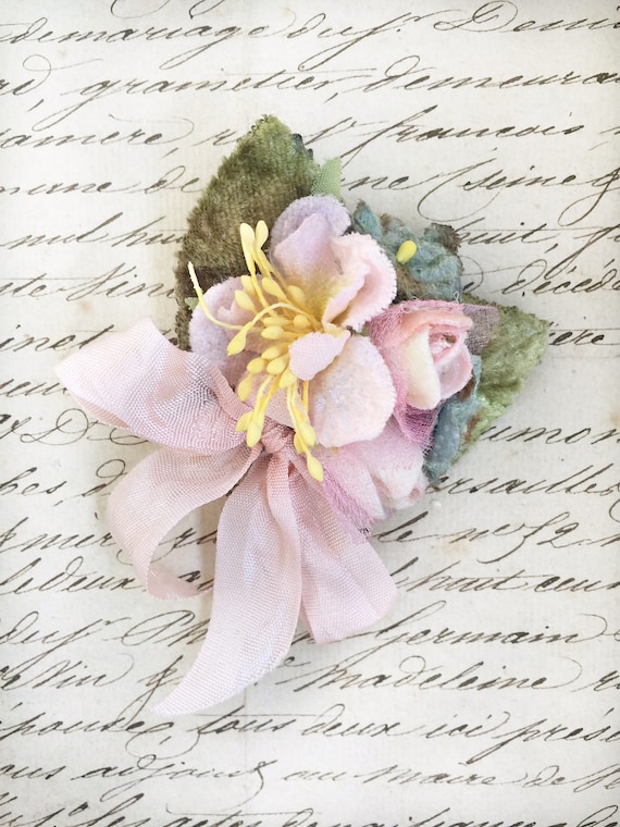 Velvet Flower Clip: Vintage Millinery Rose Brooch, Hair 